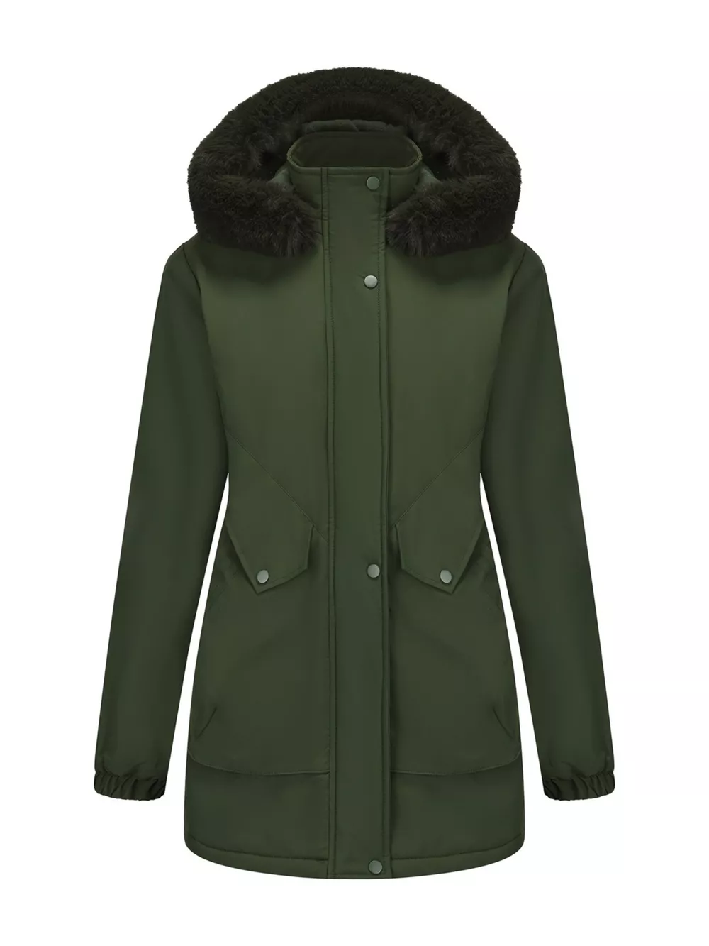 Full Size Fur Hooded Warm Winter Parka Outerwear Plus Size