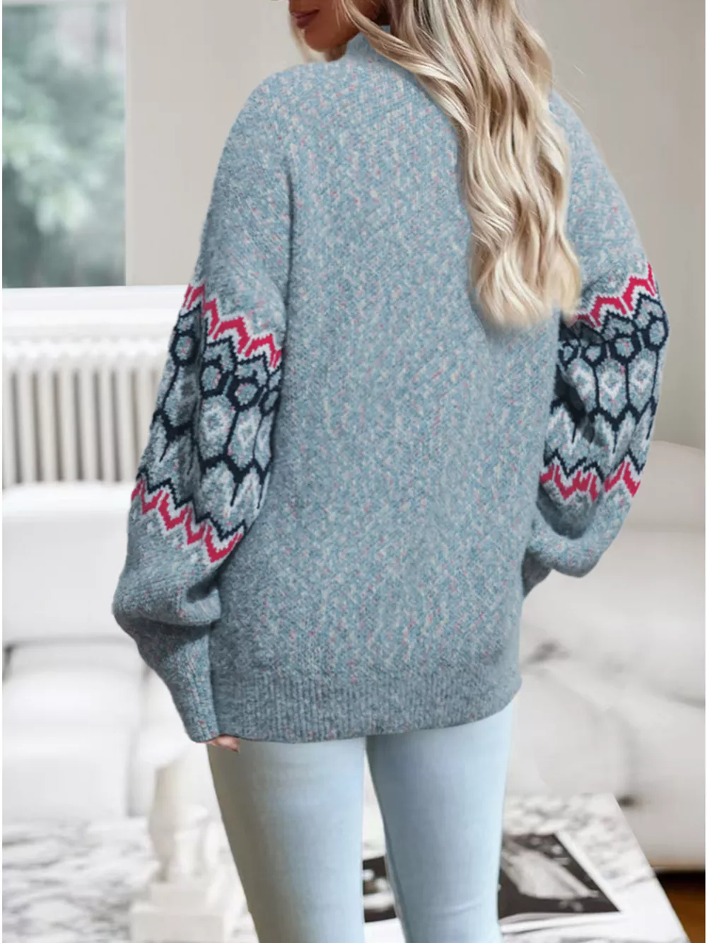 Geometric Pattern Long Sleeve Sweater, image 5