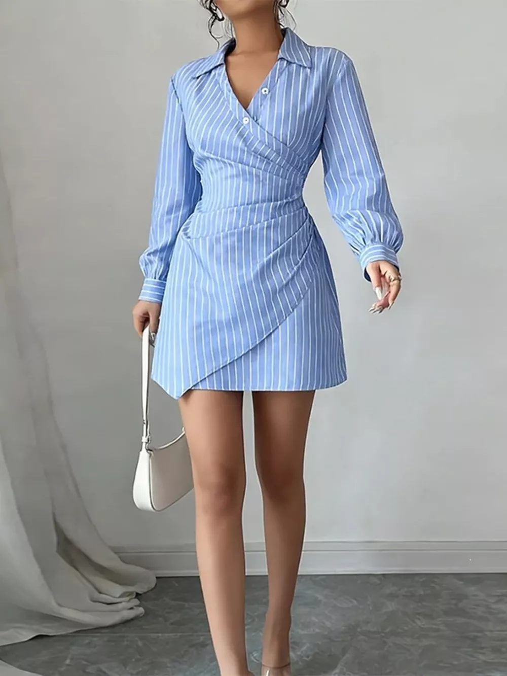 Full Size Striped Long Sleeve Shirt Dress Plus Size, image 5