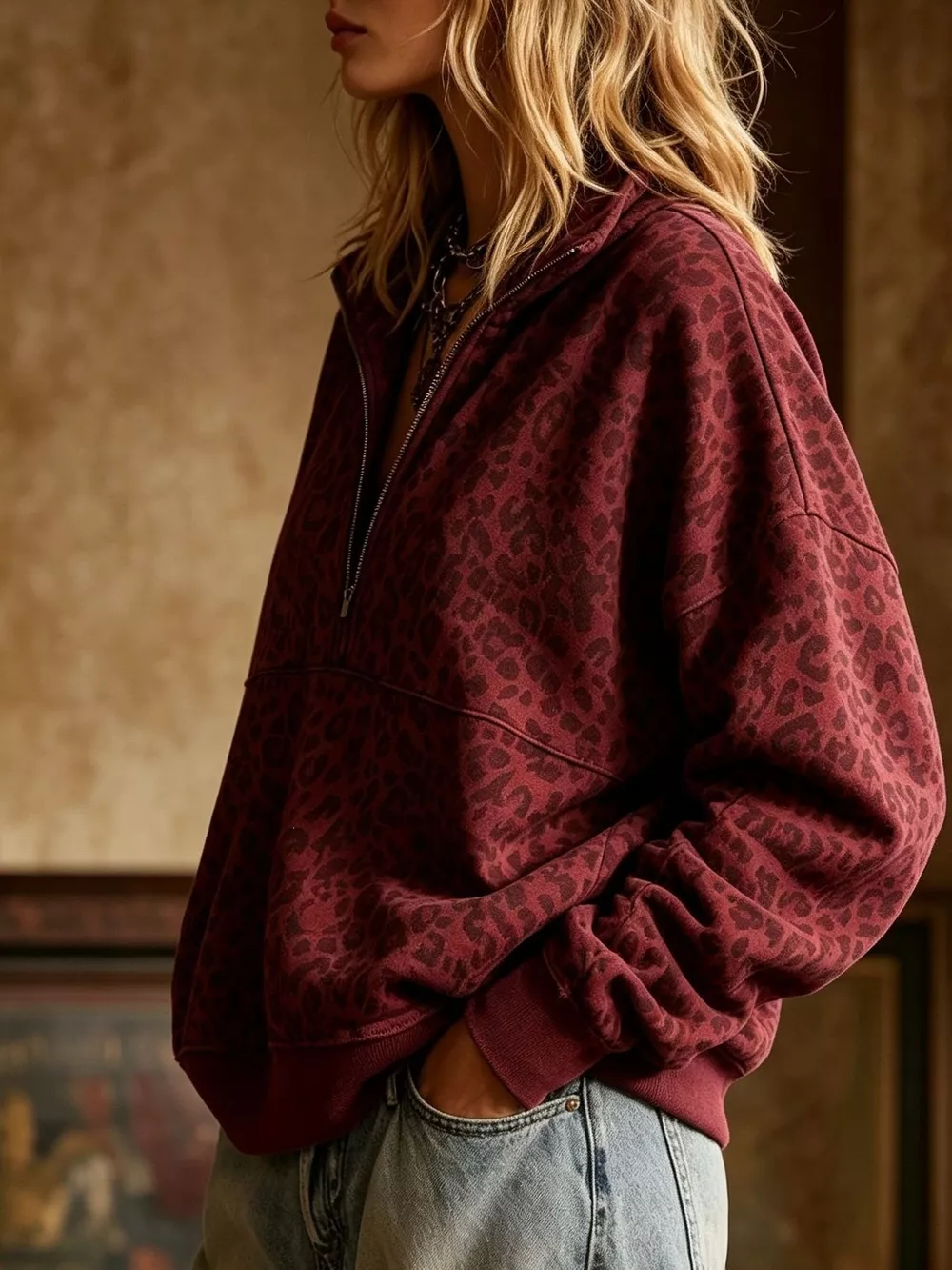 Leopard Half Zip Oversized Sweatshirt, image 5