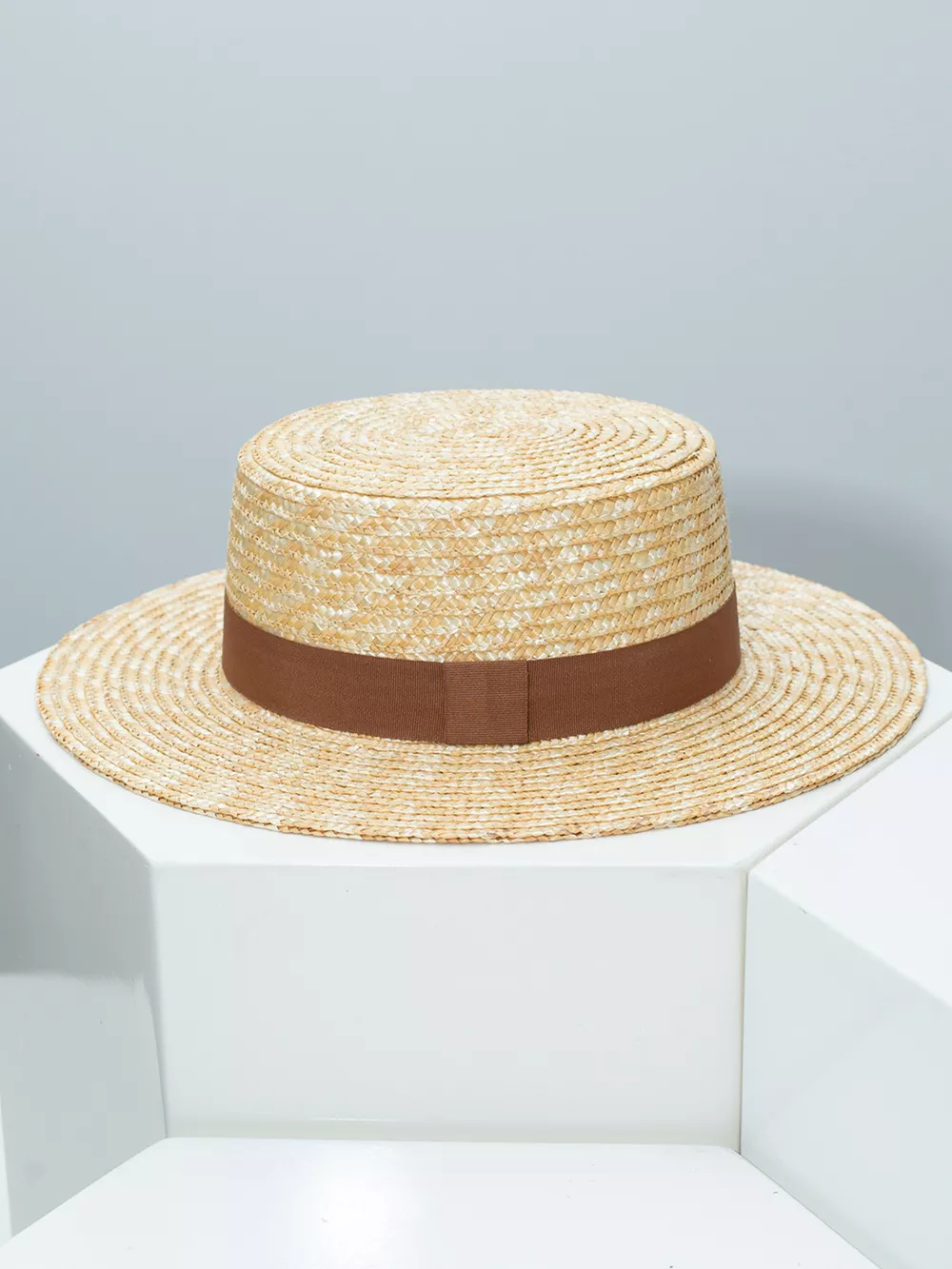 Straw Boater Hat with Ribbon, image 3