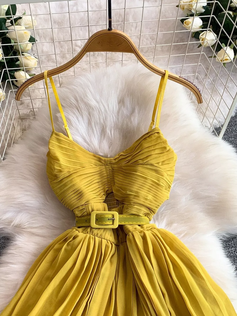 Pleated Layered Spaghetti Strap Midi Dress, image 16