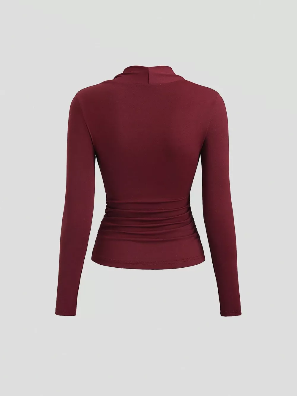 Elegant Ruched Long Sleeve Top with Buckle Detail, image 4