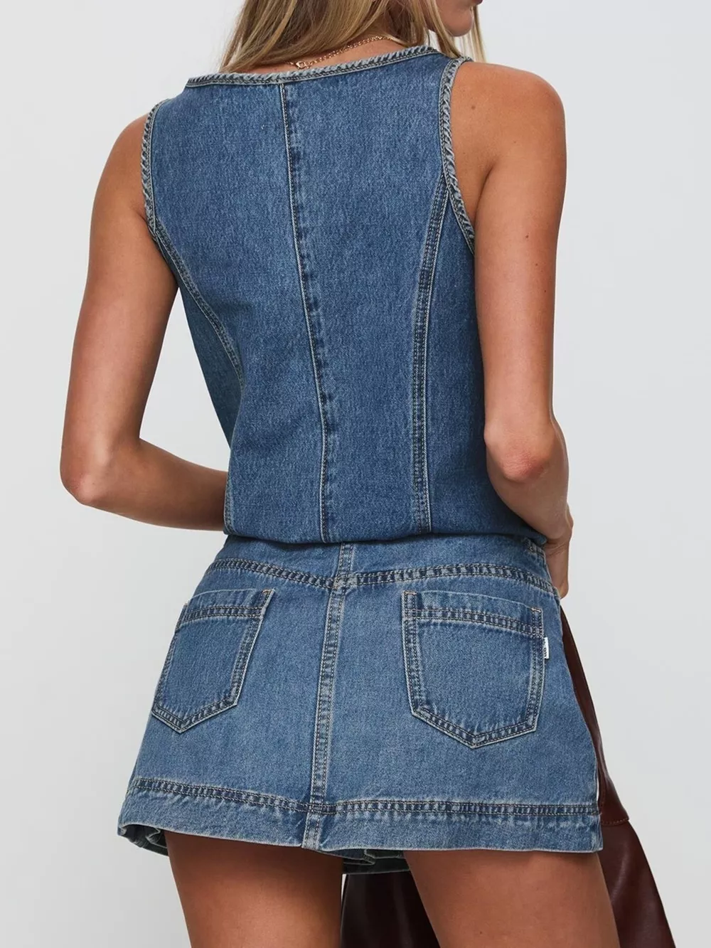 Tie-Front Tank and Skirt Denim Set, image 2