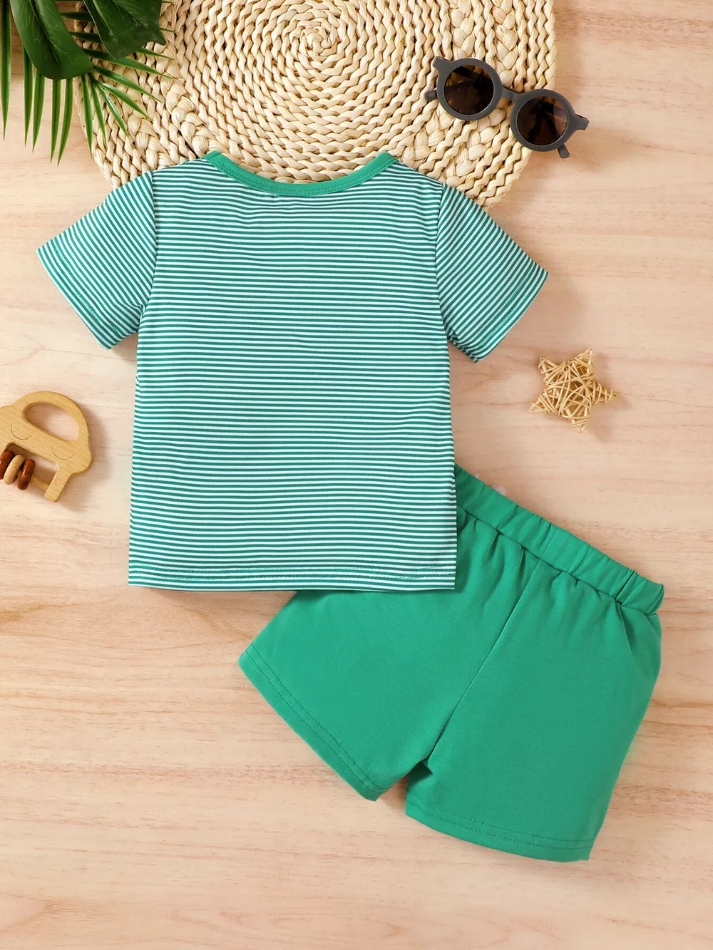 Children's Monkey Striped Top and Shorts Set, image 2