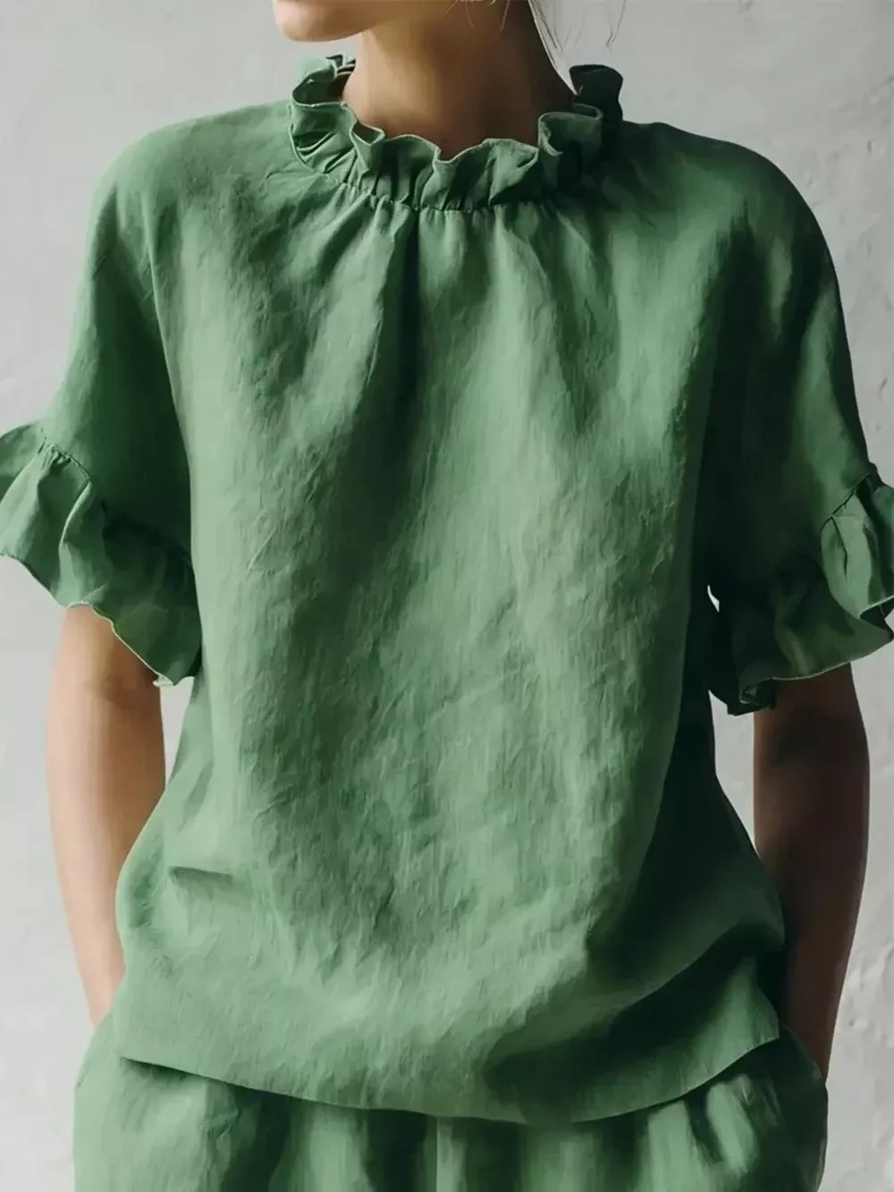 Full Size Ruffled Neck Half Sleeve Blouse Plus Size, image 11