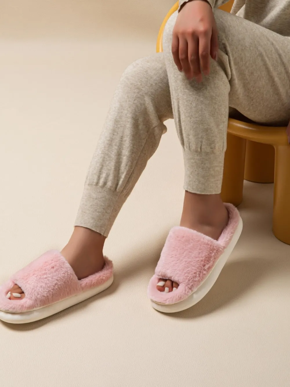 Fluffy Open Toe Comfort Slippers, image 4