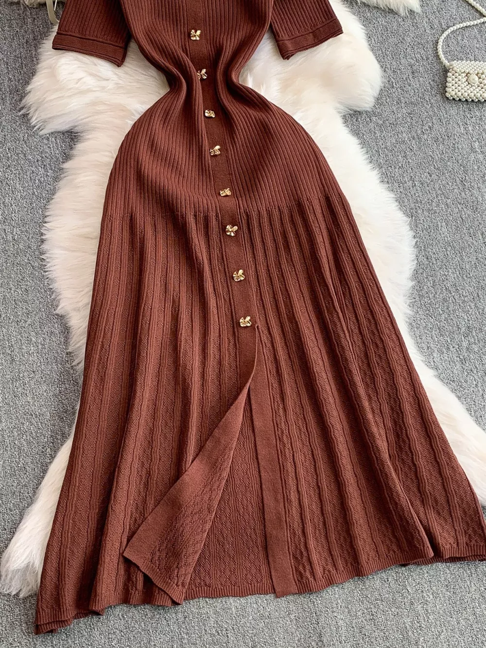 Button Front Ribbed Knit Midi Dress, image 29