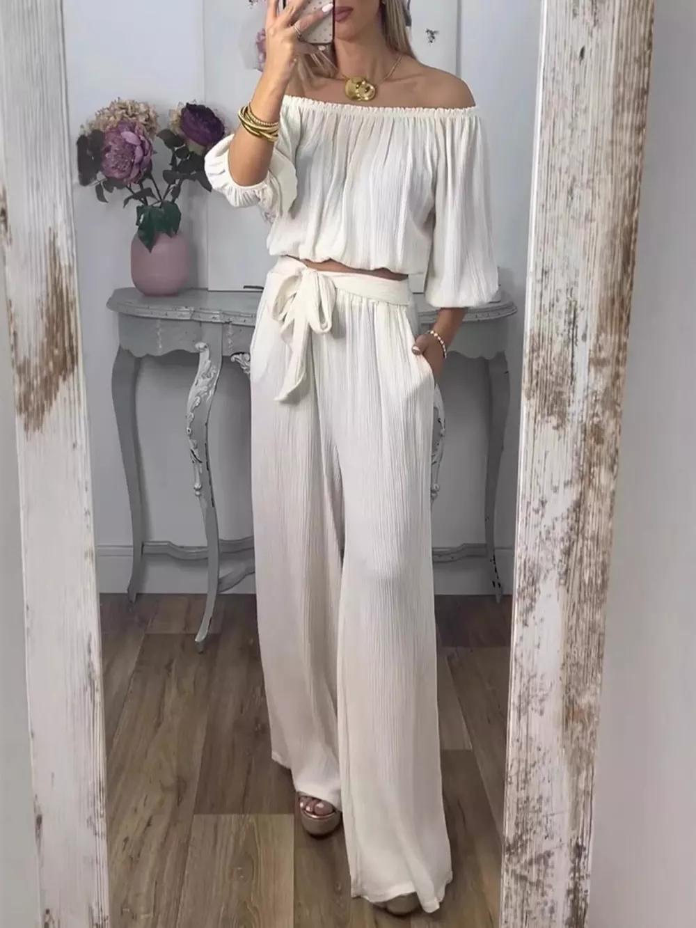 Full Size Off-Shoulder Top and Pants Set Plus Size, image 5