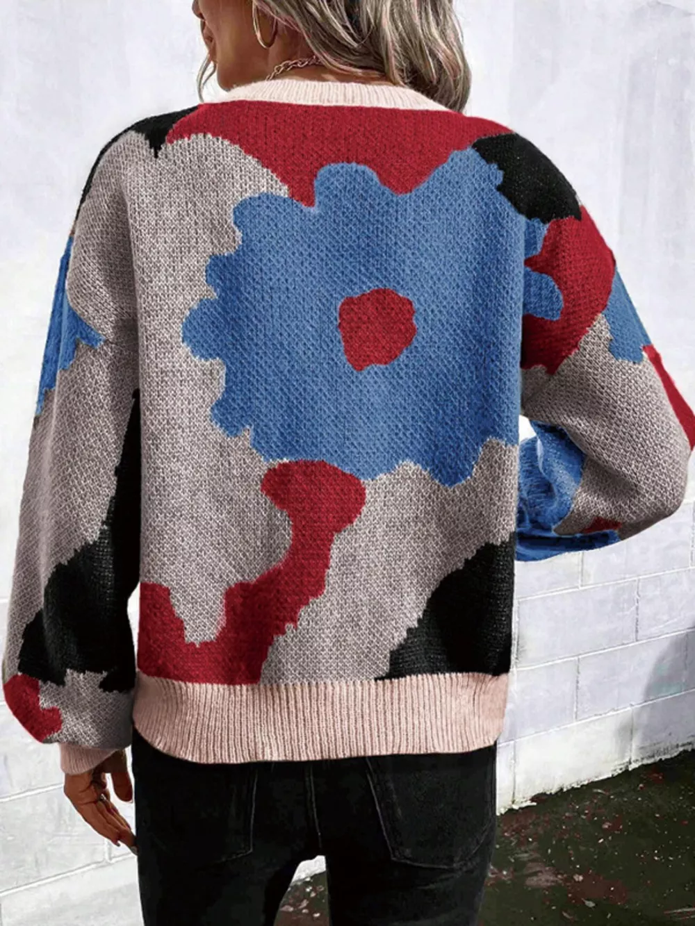 Floral Pattern Round Neck Sweater, image 11