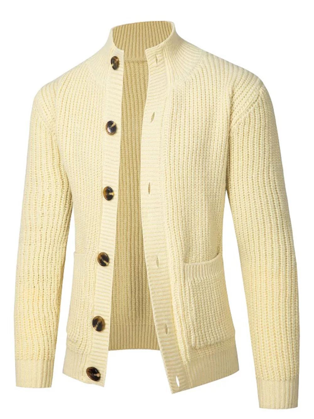 Men's Plus Size Stand-Collar Ribbed Knit Button-Down Cardigan