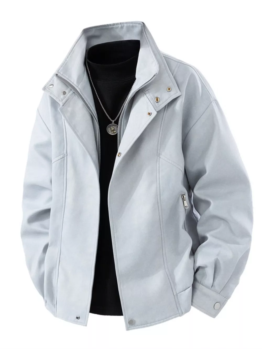 Men's Plus Size Casual Stand Collar Zipper Jacket, image 2
