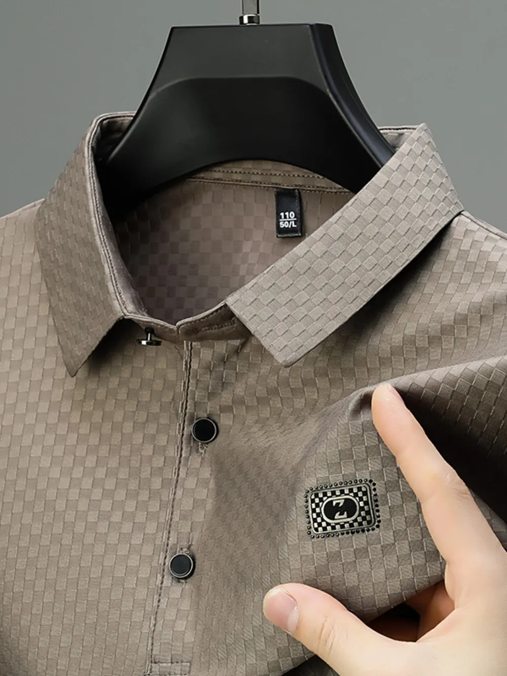 Men's Plus Size Diamond Pattern Short Sleeve Polo Shirt, image 7