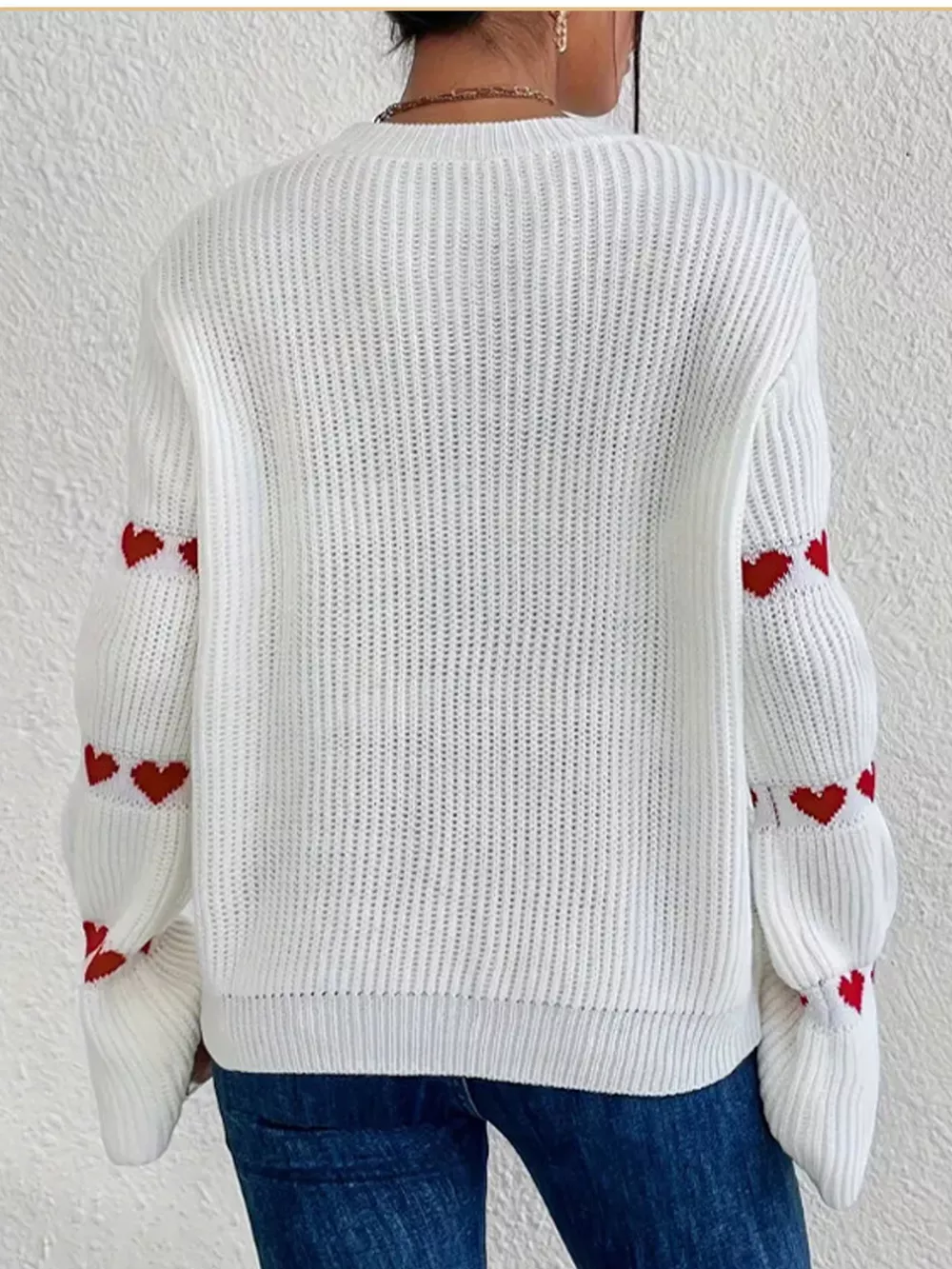 Heart Pattern Dropped Shoulder Sweater, image 3