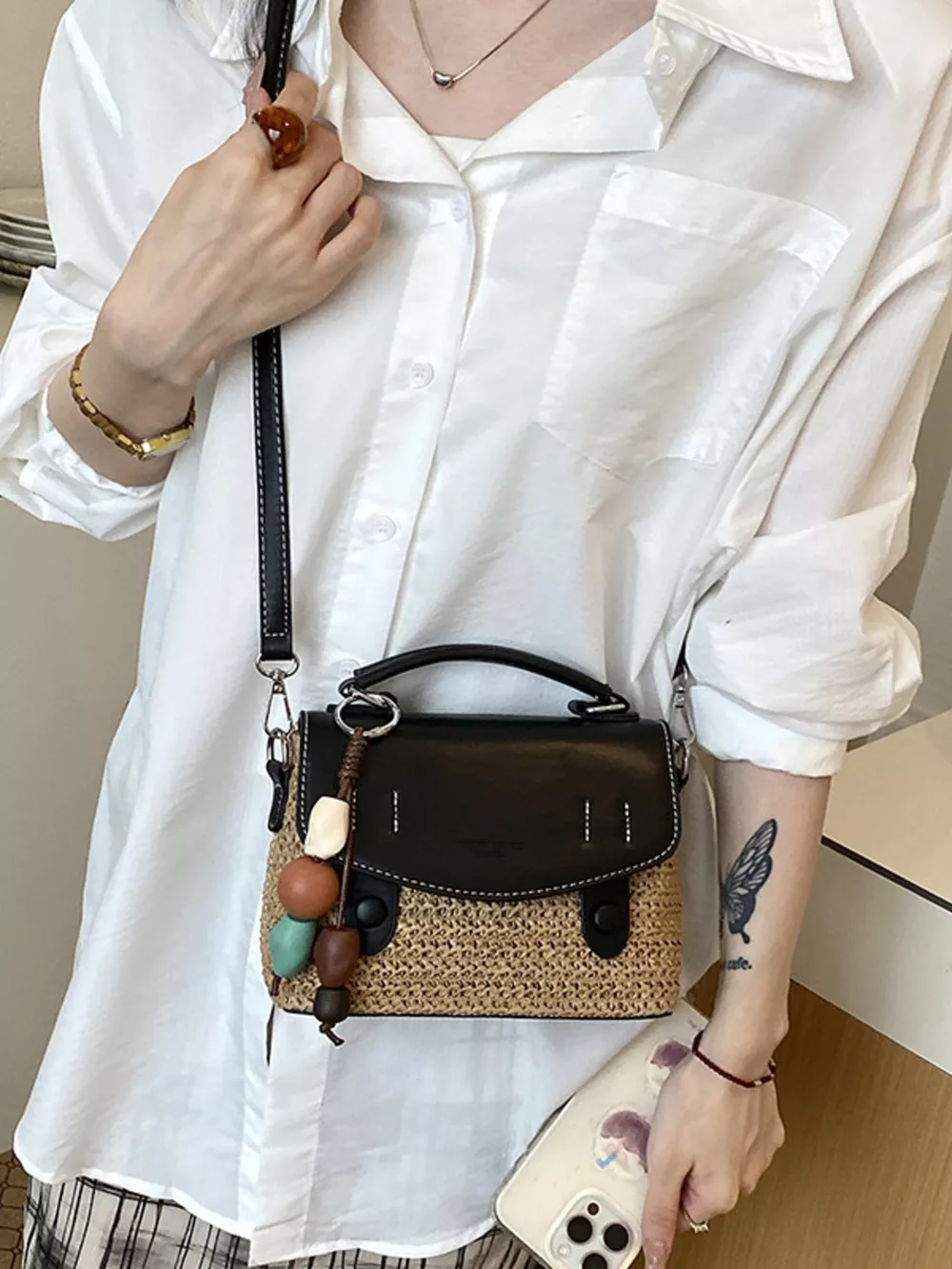 Two-Tone Woven Crossbody Bag, image 5