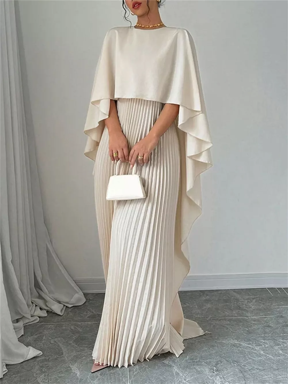 Cape Pleated Maxi Dress, image 3