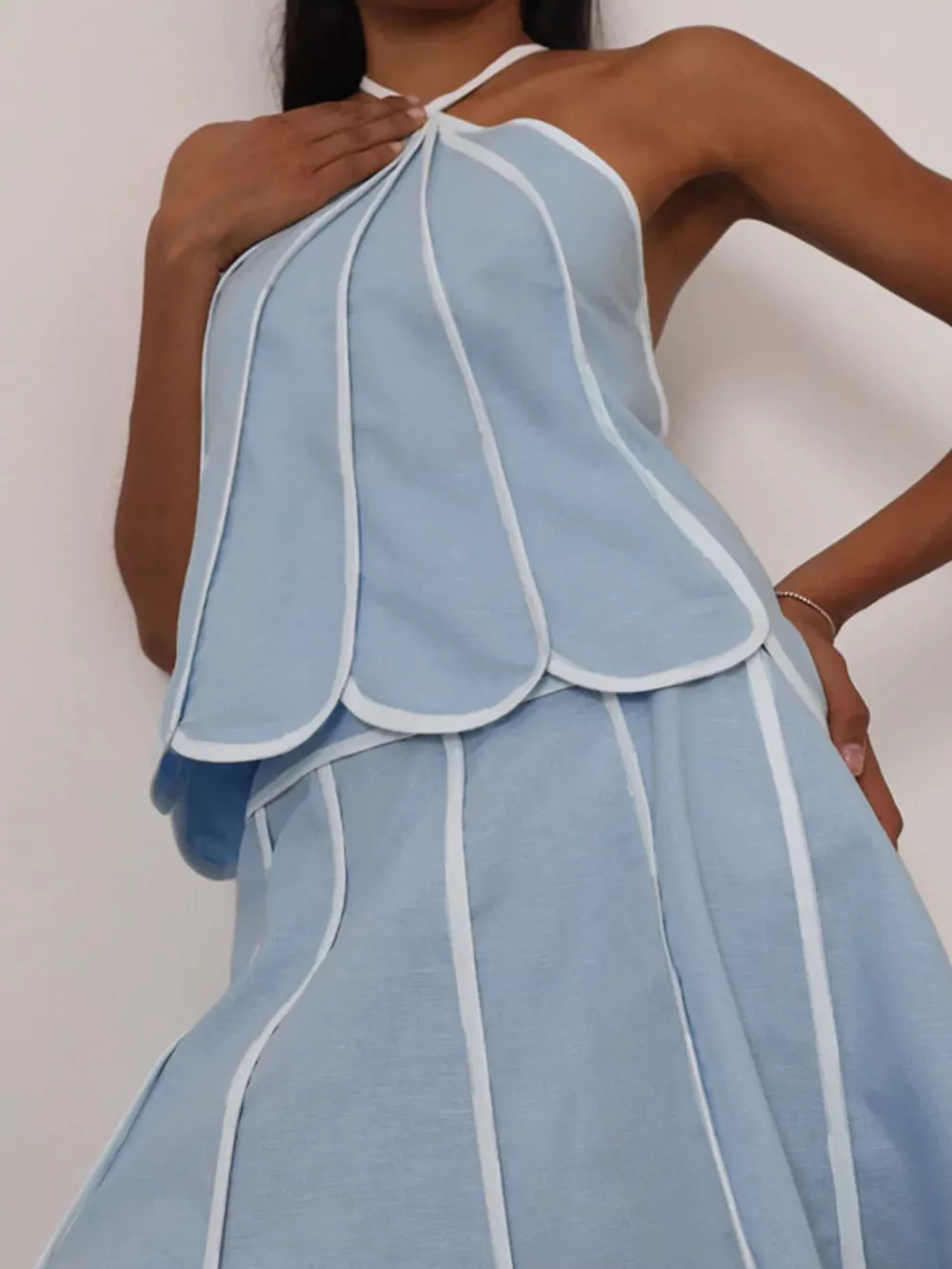 Contrast Trim Halter Neck Top and Skirt Set, image 6