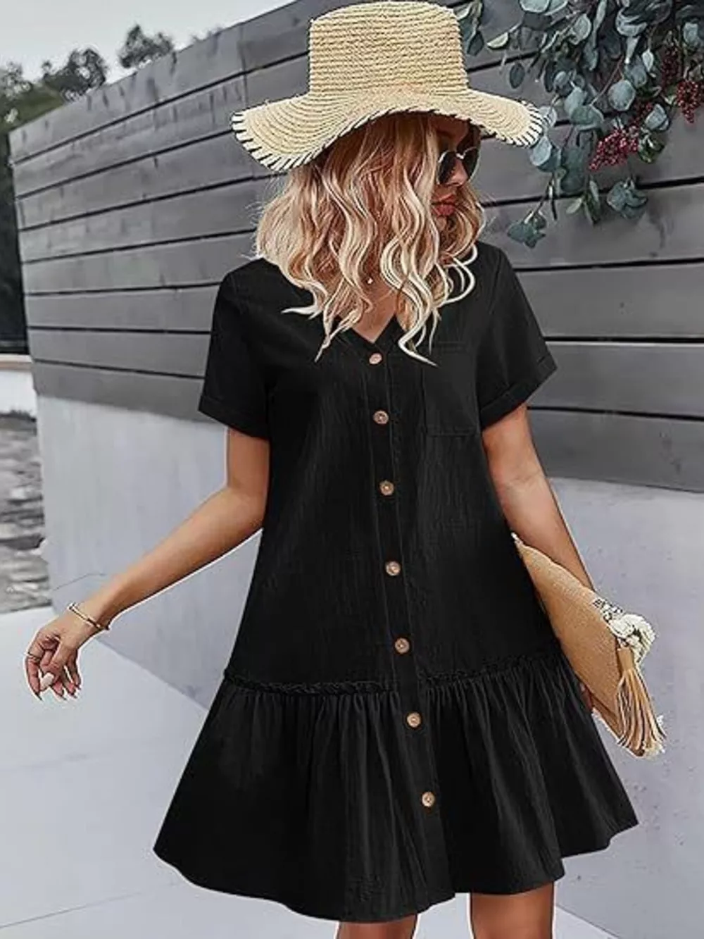 Full Size Button-Down Ruffle Hem Mini Dress Plus Size, image 3