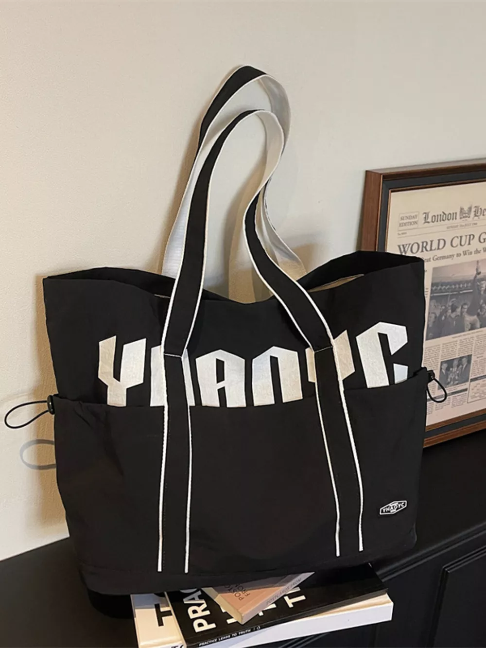 Drawstring Letter Shoulder Bag, image 2