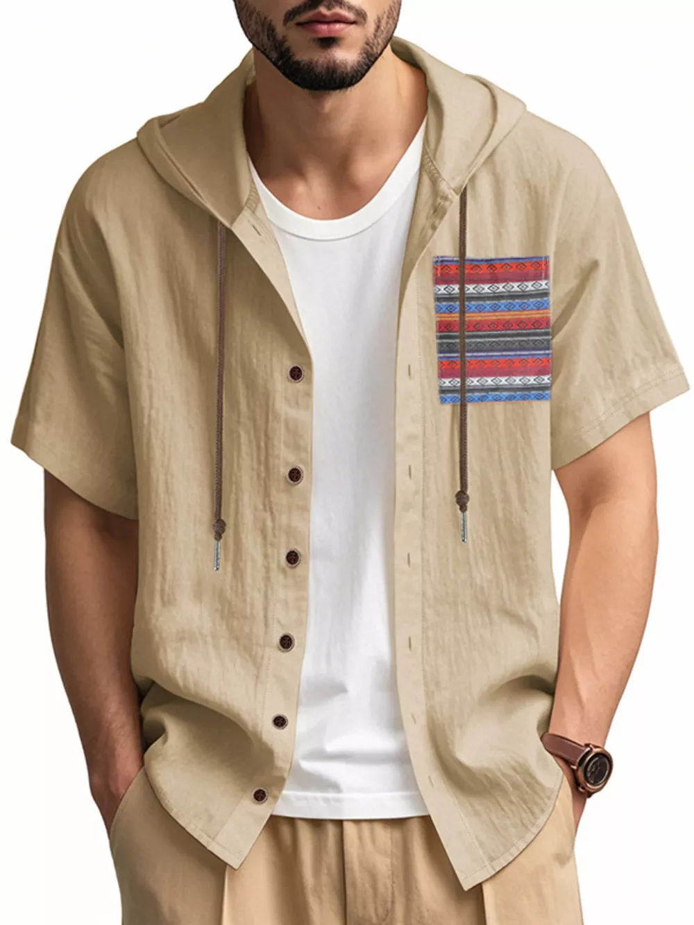 Men's Full Size Casual Hooded Short Sleeve Shirt Plus Size, image 13