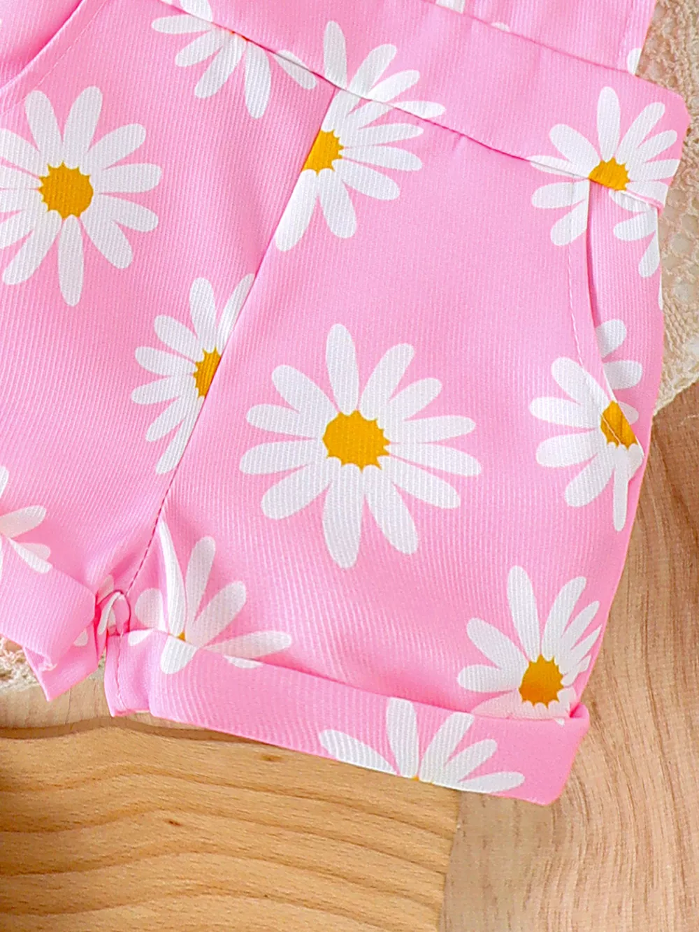 Children's Ruffle Trim Ribbed Top and Daisy Overalls Set, image 9