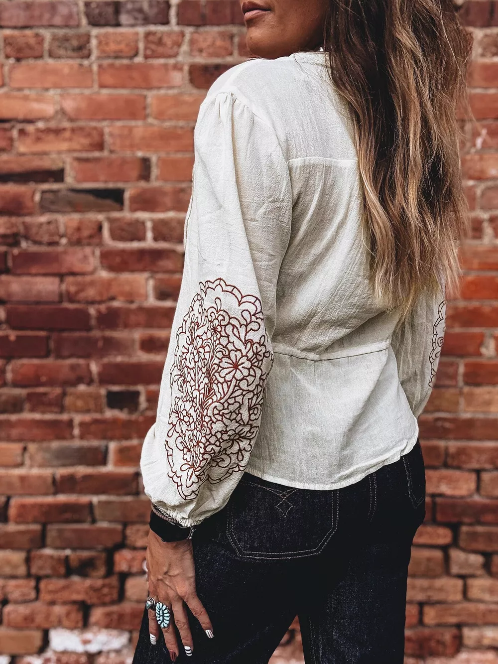 Embroidered Drawstring Waist Blouse, image 4