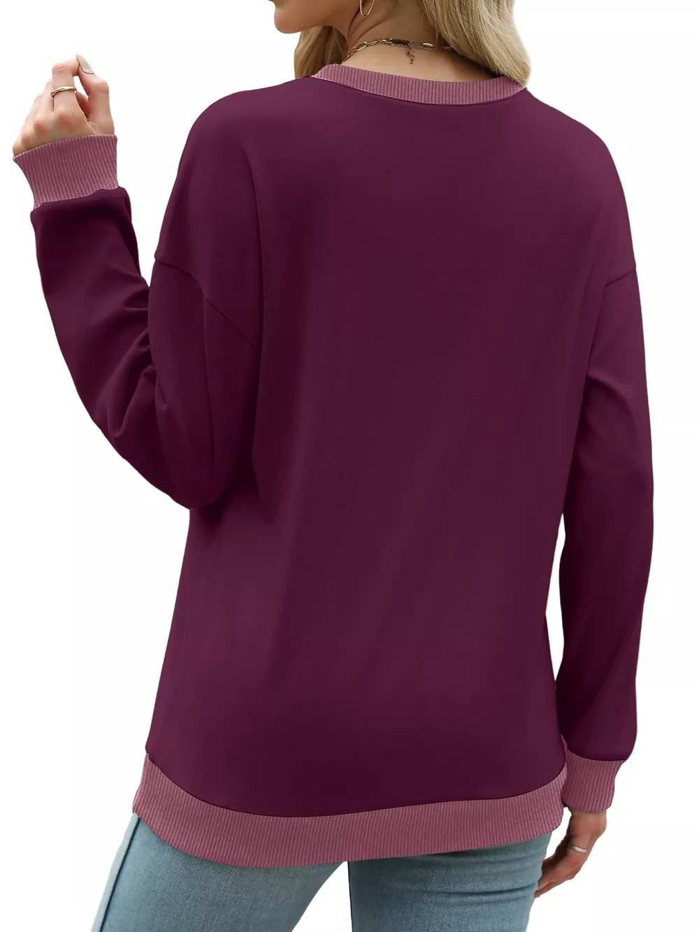 Contrast Trim Crew Neck Casual Sweatshirt, image 5