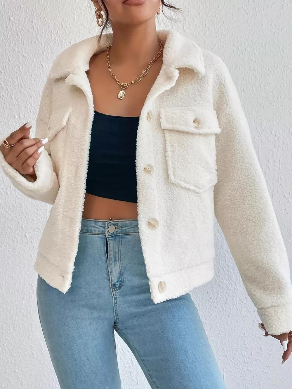 Full Size Cozy Faux Shearling Button-Up Jacket Plus Size, image 2