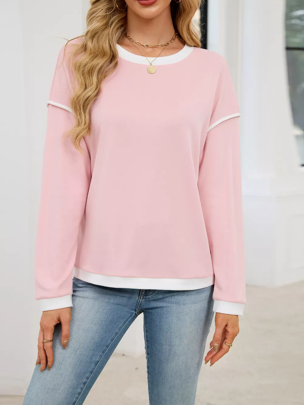 Contrast Trim Long Sleeve Sweatshirt, image 18