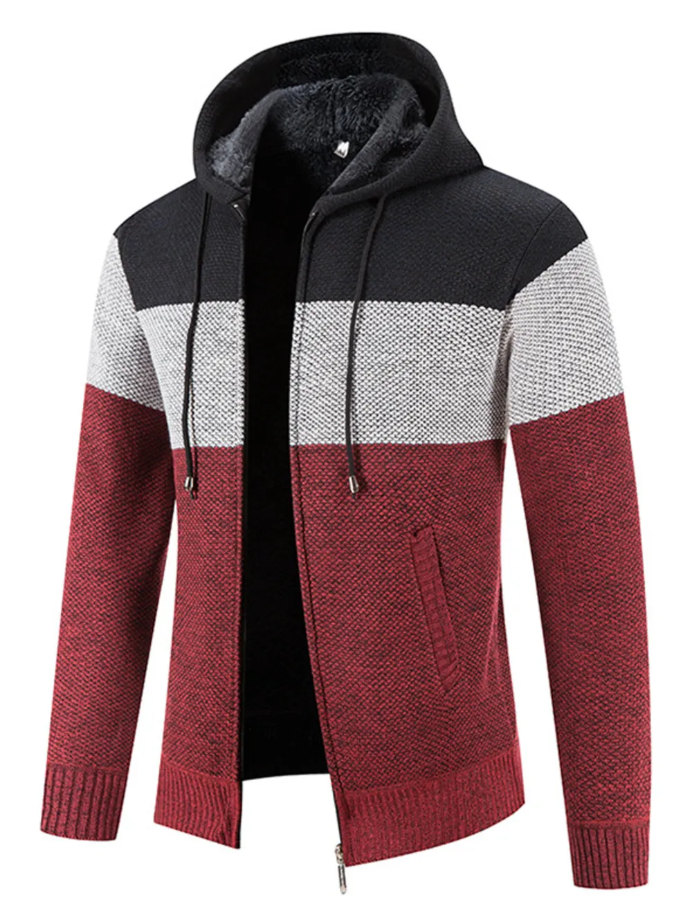 Men's Plus Size Drawstring Color Block Zip Up Cardigan, image 8