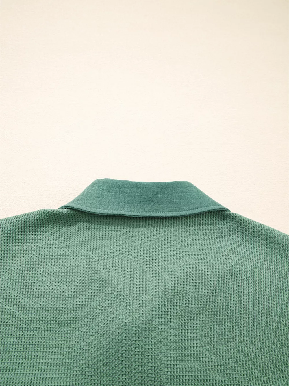 Waffle Knit Vintage Patchwork Button Up Loose Shirt, image 6