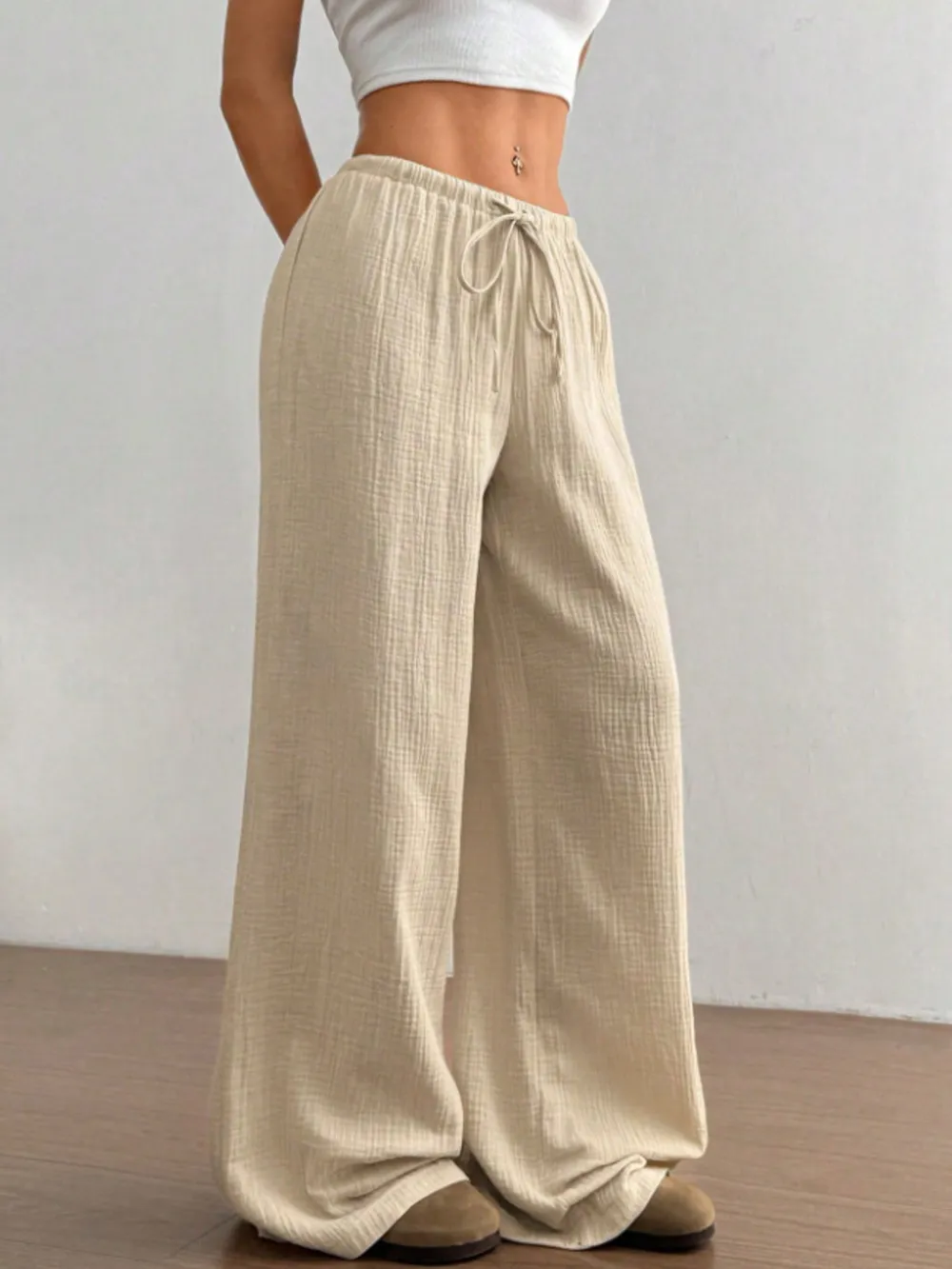 Wide Leg Drawstring Casual Pants, image 7