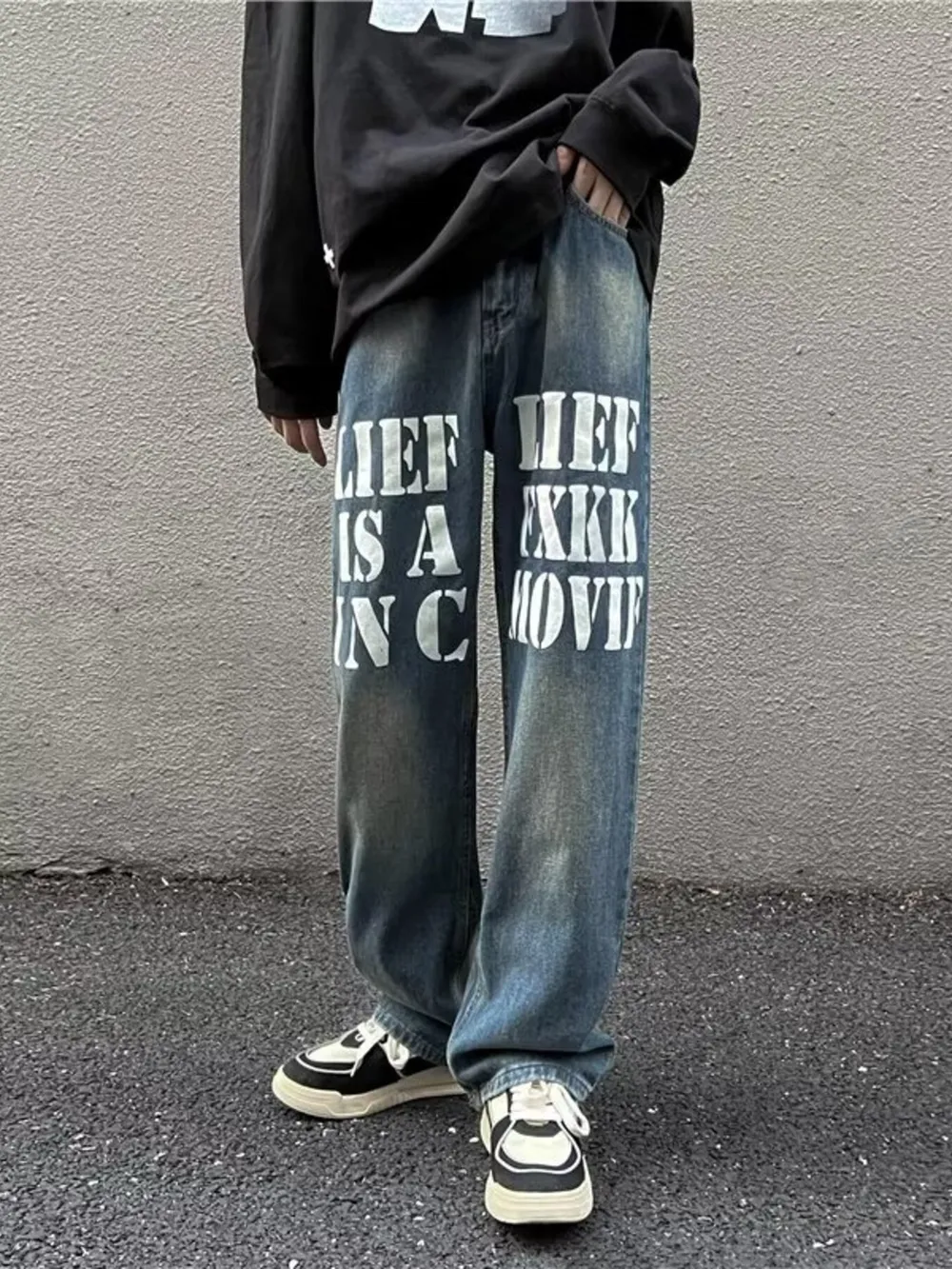 Men's Full Size Letter Graphic Wide Leg Jeans Plus Size, image 2