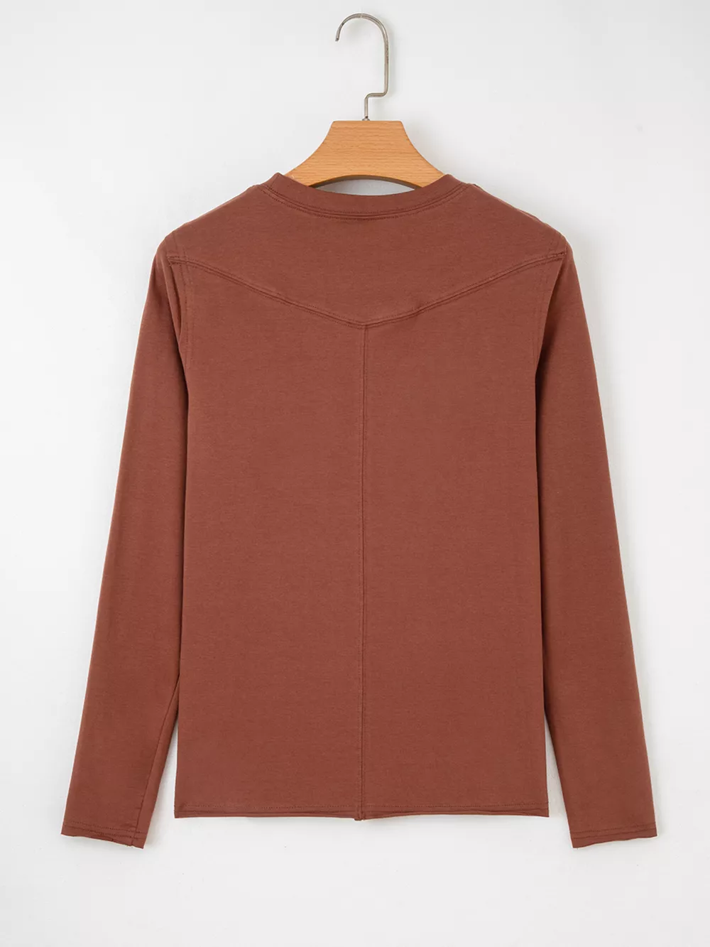 Raw Seam Detail Solid Color Long Sleeve Top, image 4