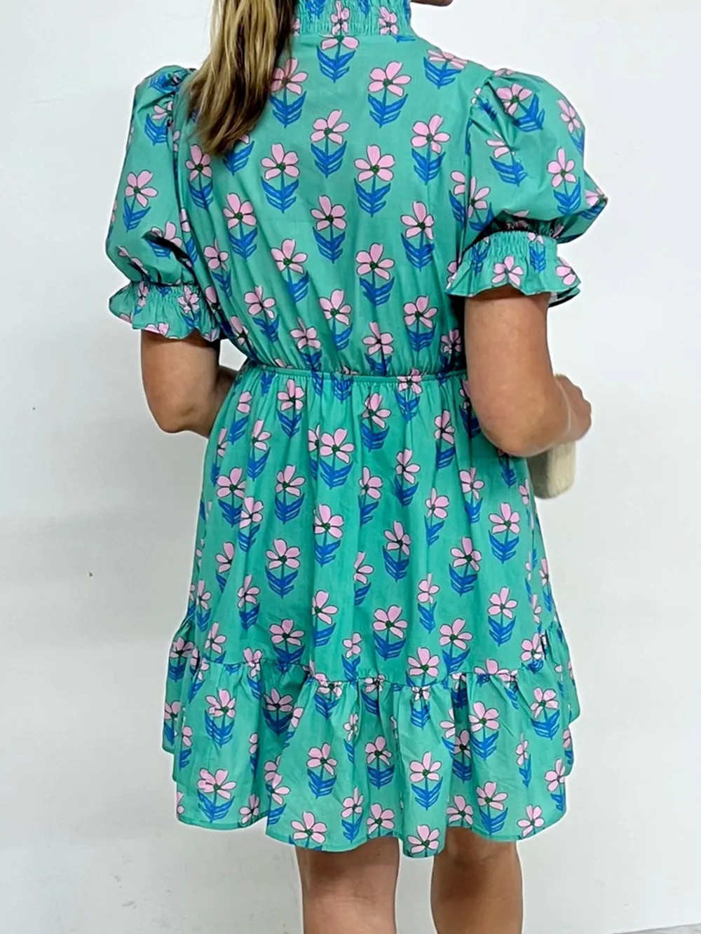 Floral Print Puff Sleeve Shirt Dress, image 2