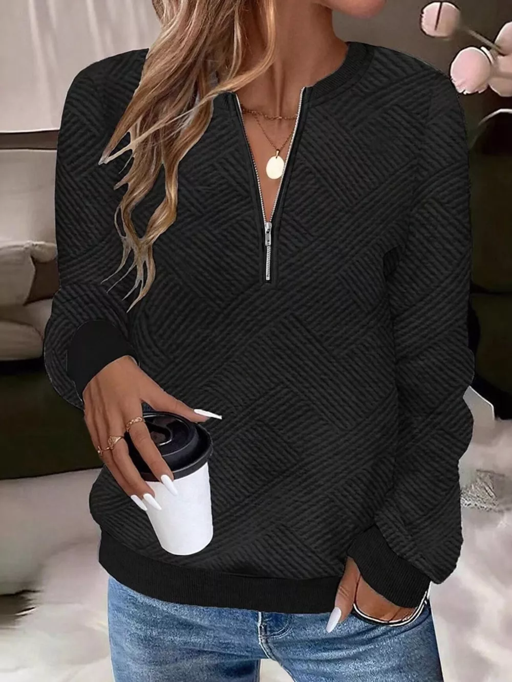 Textured Quarter-Zip Sweatshirt, image 3
