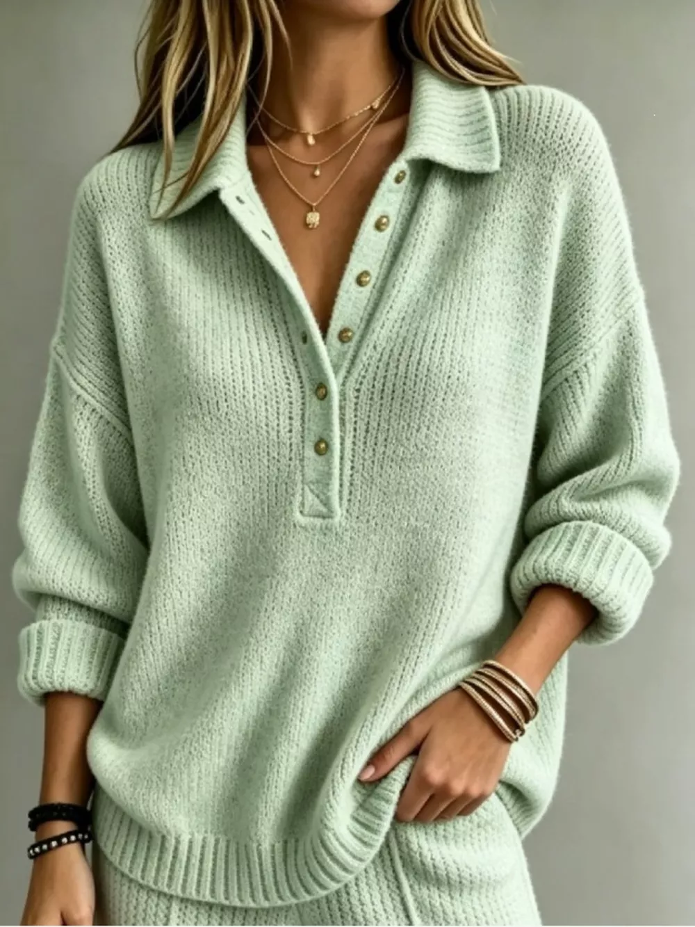 Button Detail Dropped Shoulder Sweater, image 8