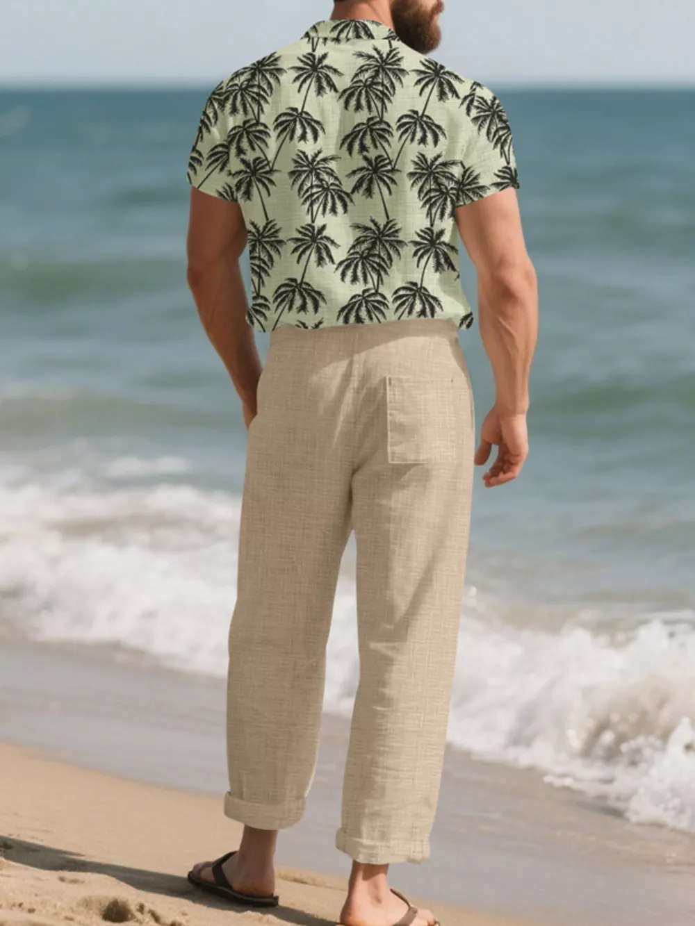 Men's Full Size Tropical Palm Print Button Up Shirt and Pants Set Plus Size, image 9
