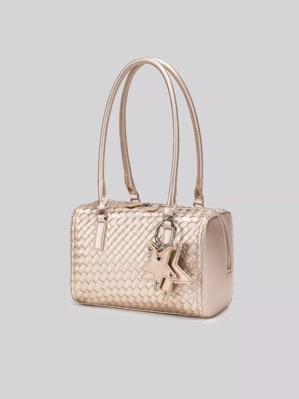 Metallic Woven Texture Shoulder Bag with Star Charm, image 5