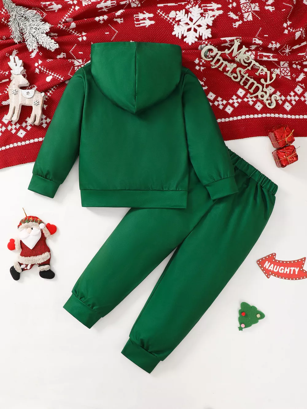 Children's Christmas Santa Claus Graphic Hooded Sweatshirt and Pants Set, image 7