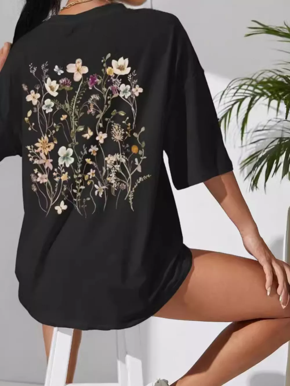 Full Size Floral Short Sleeve Casual T-Shirt Plus Size, image 3