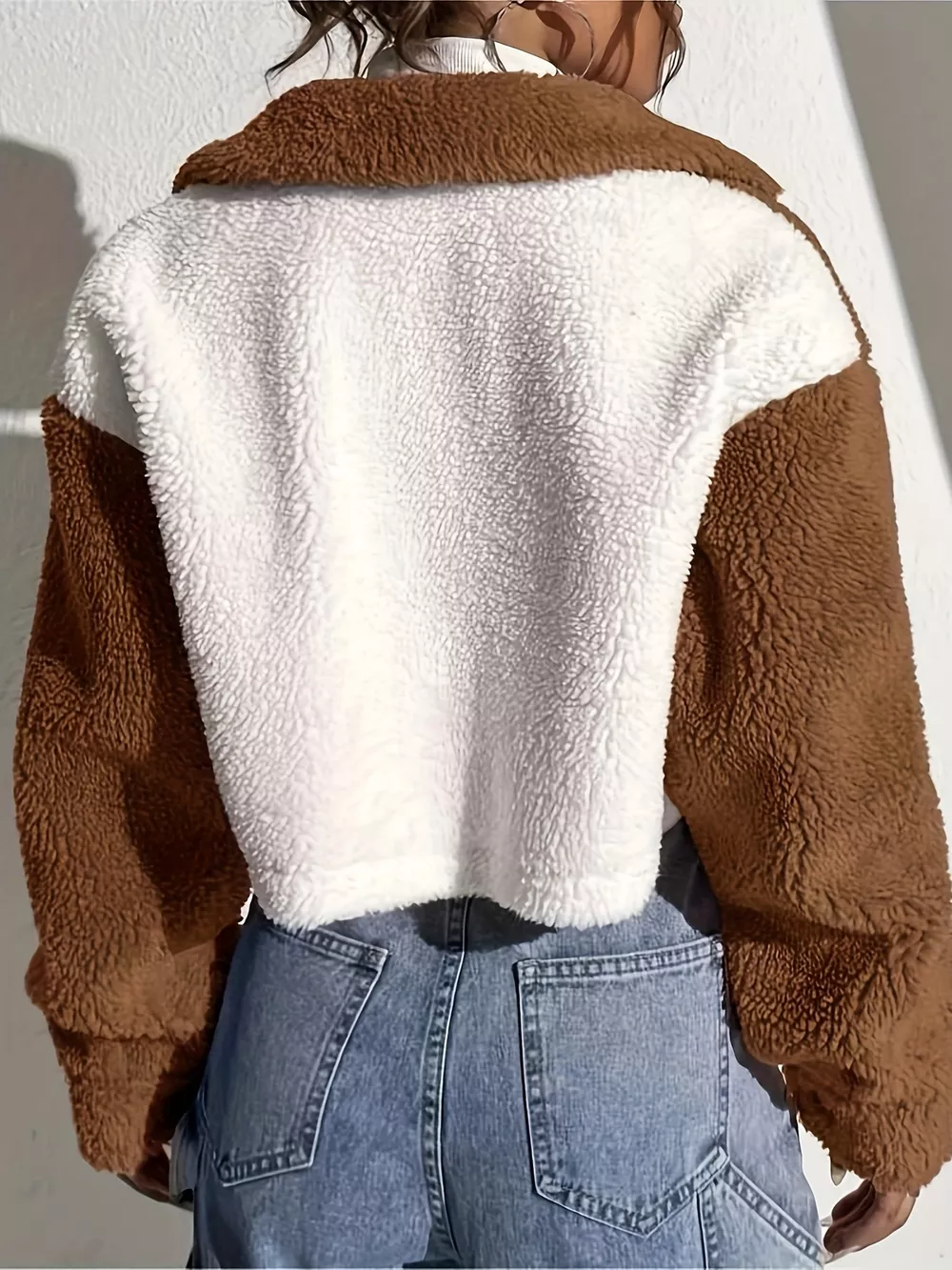 Two-Tone Plush Cropped Jacket, image 7