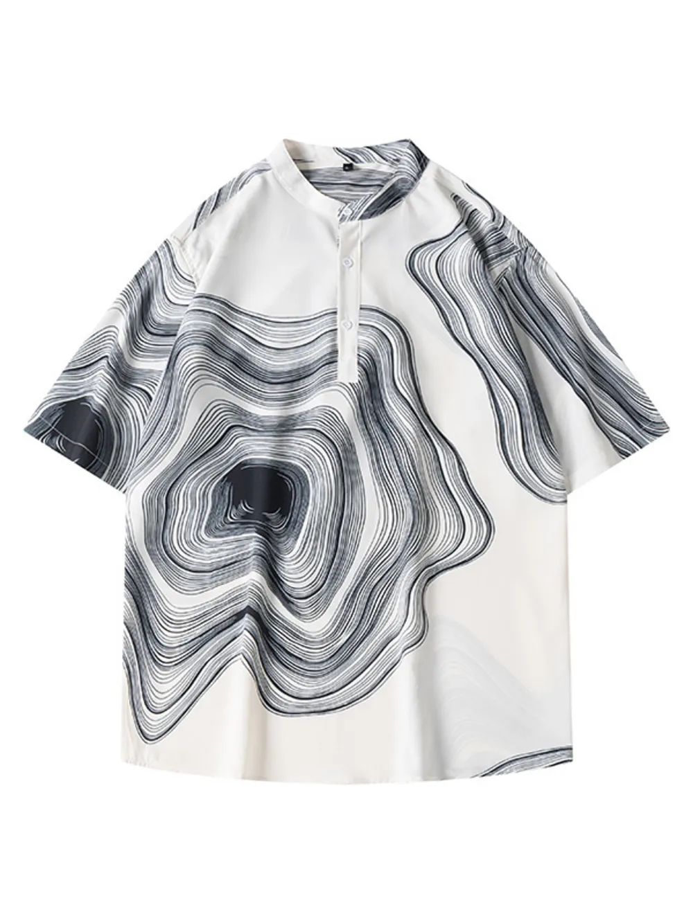 Men's Plus Size Abstract Wave Print Short Sleeve Blouse, image 3