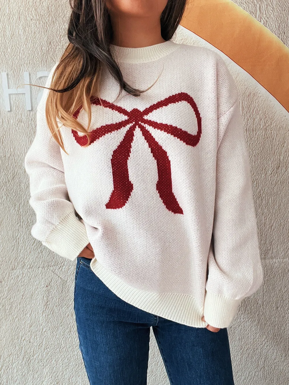 Bow Pattern Casual Long Sleeve Sweater, image 14