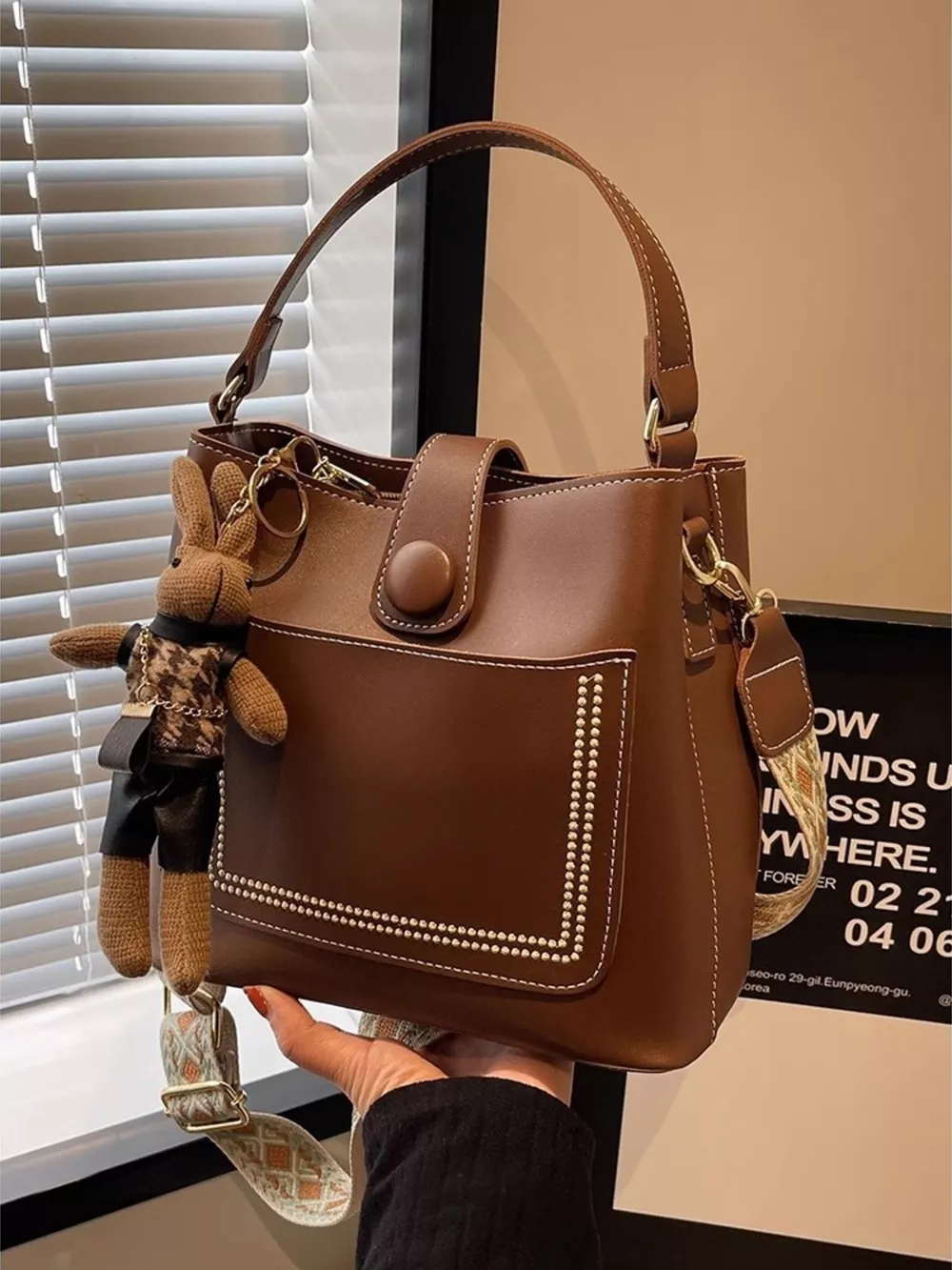 Bucket Crossbody Bag with Wide Strap, image 3