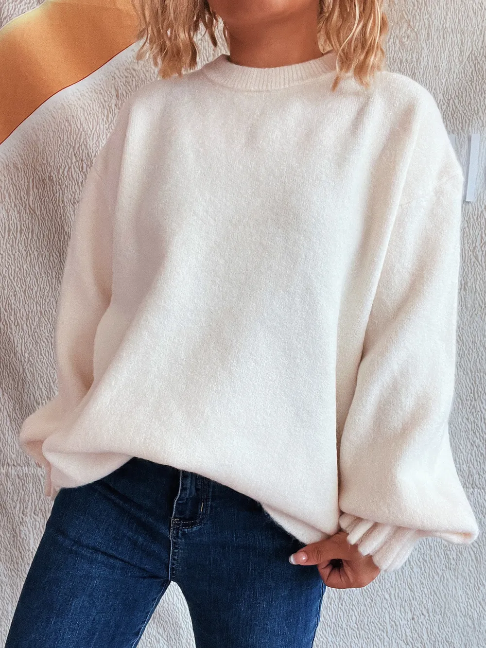 Round Neck Dropped Shoulder Sweater, image 5