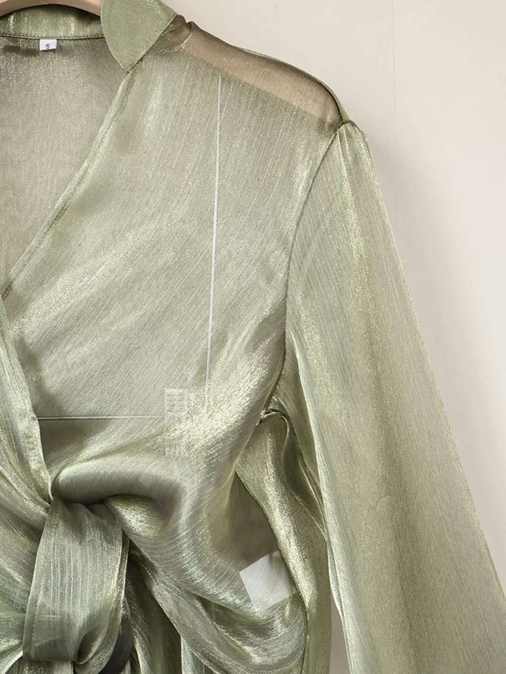 Sheer Front Tie Detail Long Sleeve Shirt, image 17