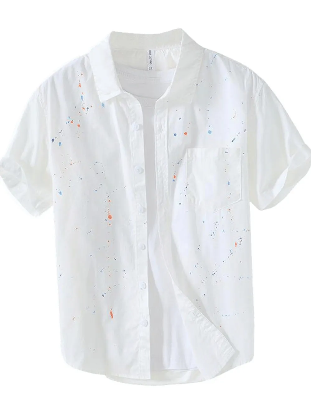 Men's Plus Size Casual Paint Splatter Short Sleeve Button-Up Shirt, image 3