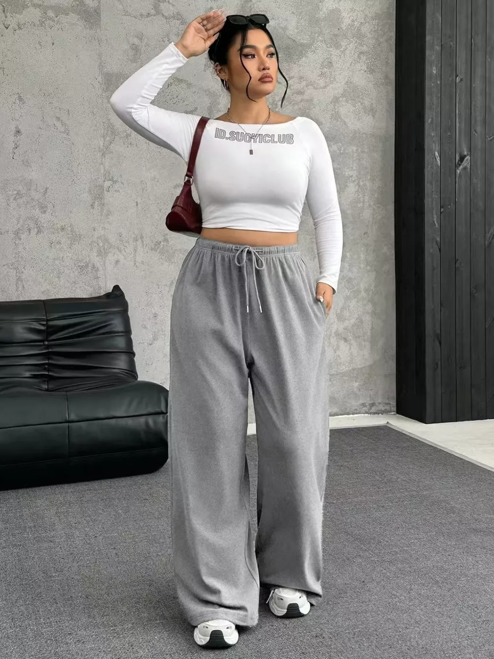 Full Size Drawstring Wide Leg Pants Plus Size, image 4