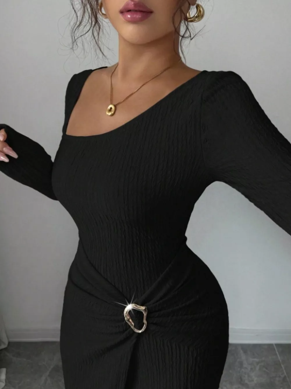 Slit Asymmetrical Neck Ribbed Maxi Dress, image 9